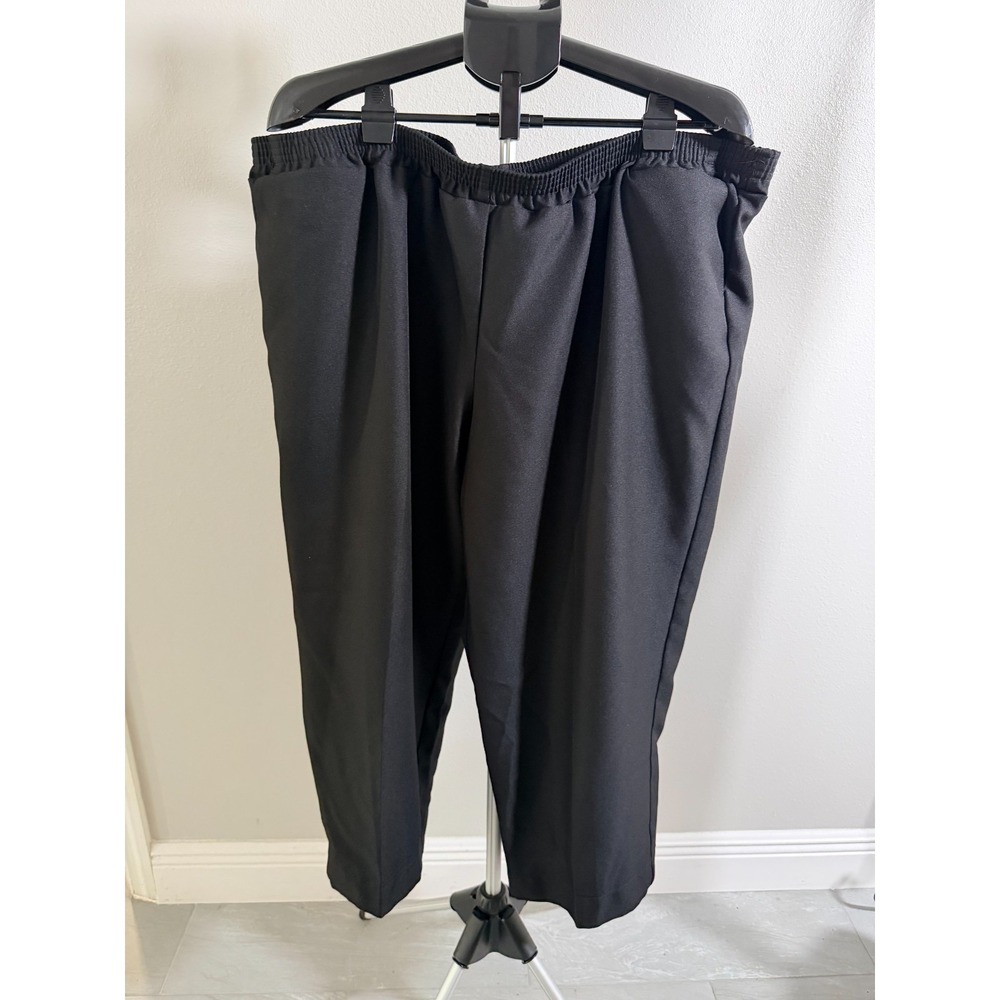Womens 3XL Chino Pants Black Stretch Elastic Waist Pockets Flat Front Wide Leg